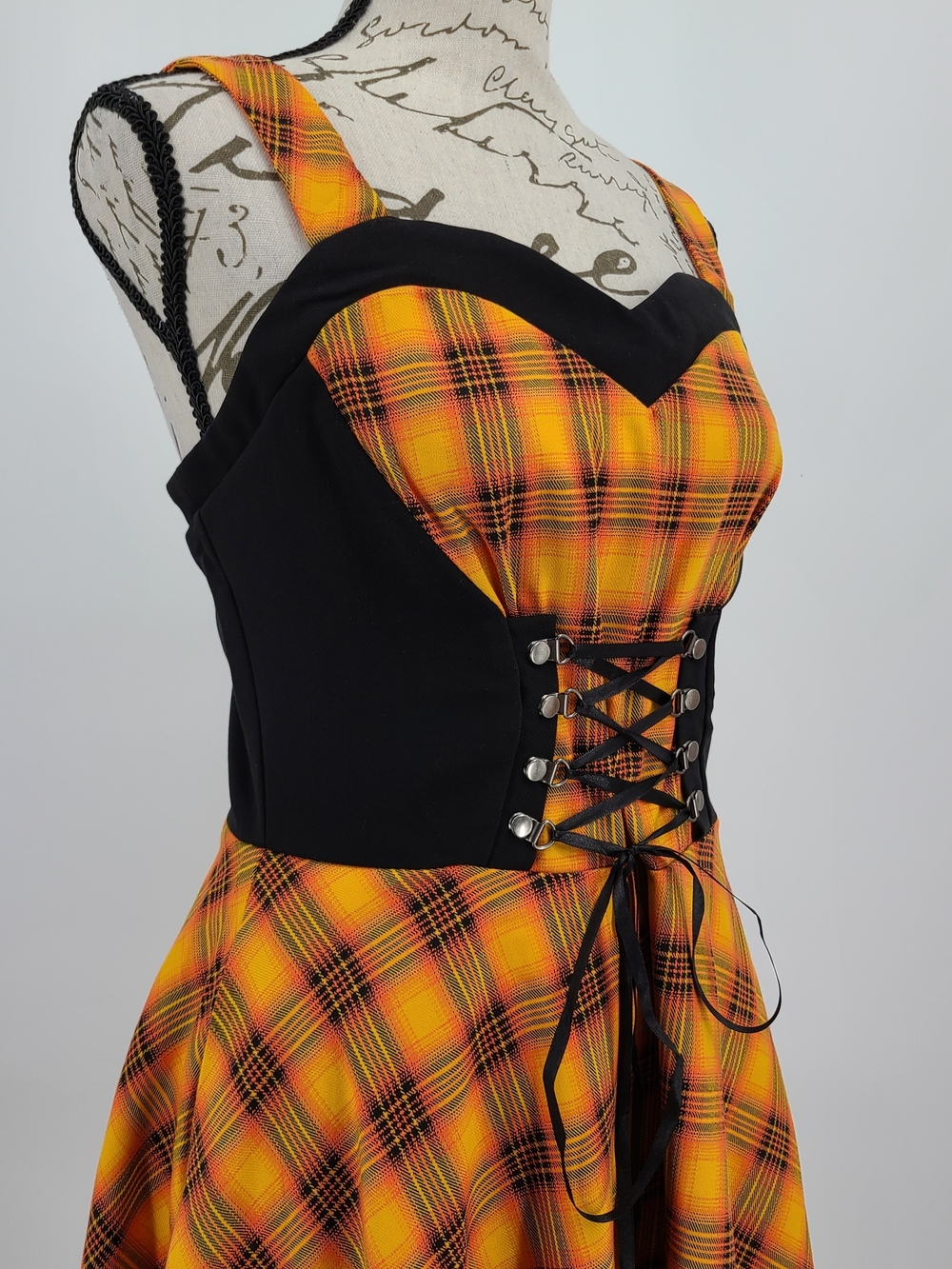 Black & Yellow Plaid Corset Dress - Women's Retro Fit